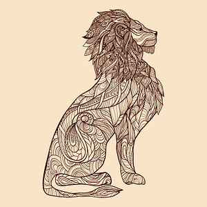 狮子全长轮廓与素描装饰身体矢量插图狮子素描插图图片