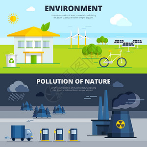 环境污染横幅环境污染自然水平横幅平孤立矢量插图图片