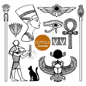 埃及莲花埃及了古老的上帝符号装饰品矢量插图埃及符号插画