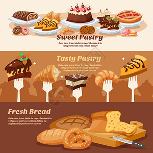 巧克力麦芬糕点水平横幅糖果包元素矢量插图糕点横幅套插画