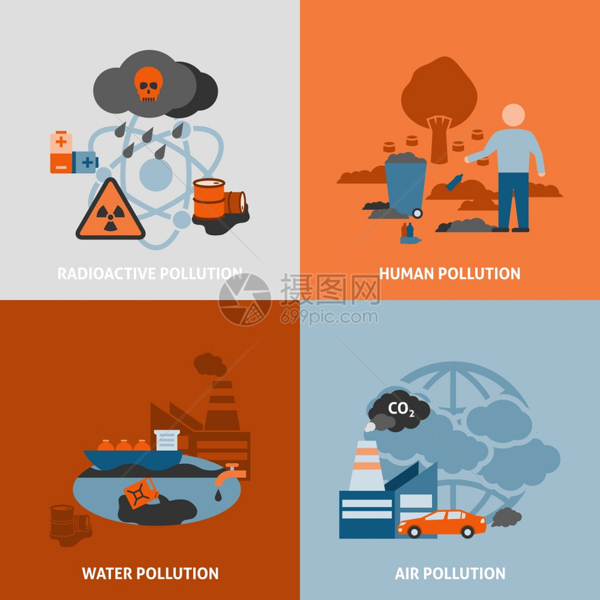 环境问题图标环境问题图标放射人类水空气污染符号平孤立矢量插图图片