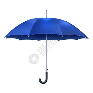 打开蓝色雨伞现实的开放蓝色伞隔离白色背景矢量插图现实的蓝色雨伞插画