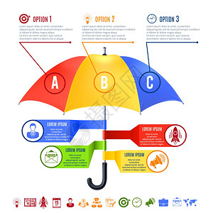 商业安全保护信息彩色伞向量插图雨伞信息图集图片