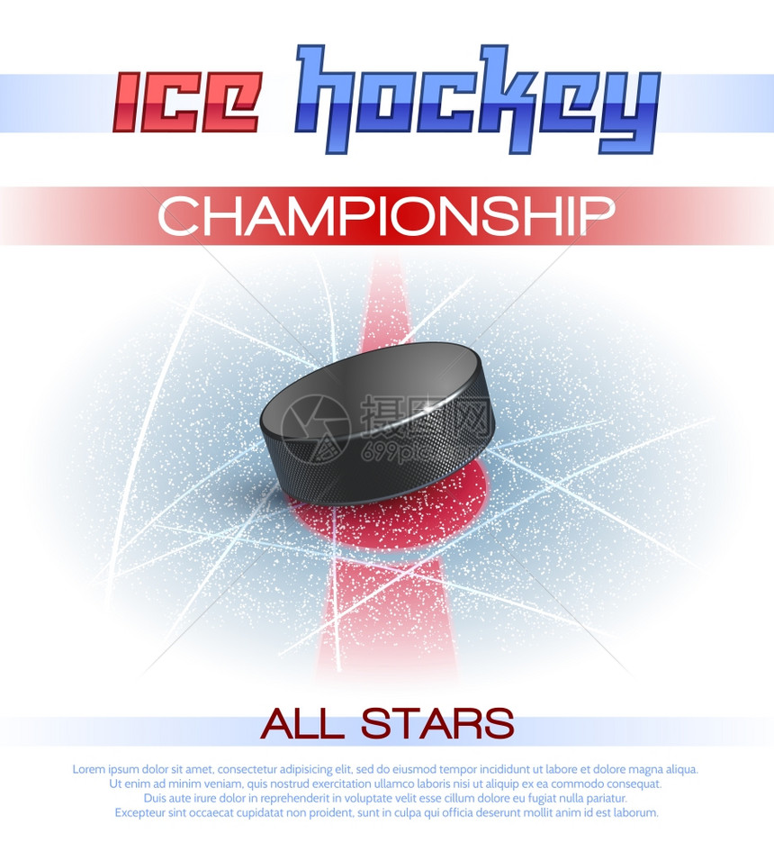 冰球运动锦标赛宣传海报与现实的冰球矢量插图冰球海报图片
