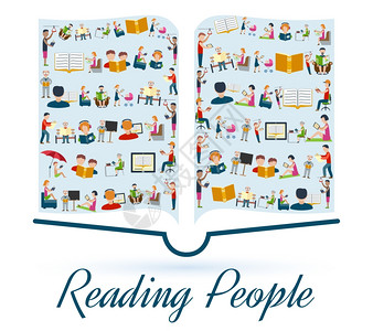 阅读与阅读人图标书籍形状矢量插图阅读人们的图片