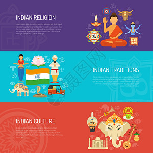 印度文化印度横向横幅文化宗教元素矢量插图印度横幅套插画