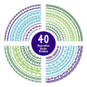 矢量刷彩色装饰边框为圆形孤立插图矢量刷集图片