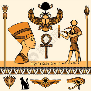 埃及彩色符号与Neferti剖孤立矢量插图埃及色彩集图片