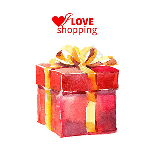 红色的礼品盒水彩画礼品盒与蝴蝶结矢量插图插画
