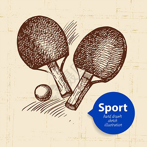 手绘运动物体素描乒乓球矢量插图图片