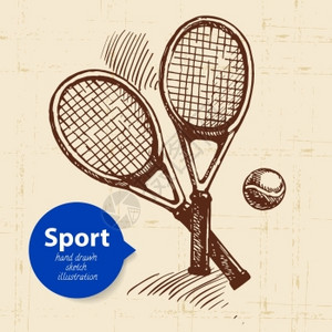 手绘运动物体素描网球拍矢量插图图片