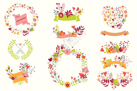 手绘复古花卉花卉元素,婚礼,情人节,生日假日,矢量插图图片