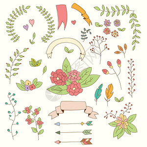 手绘复古花卉花卉元素,婚礼,情人节,生日假日,矢量插图图片
