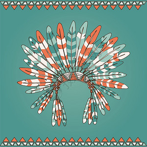 切瓦普基奇手绘美洲印安人首席头饰,矢量插图插画