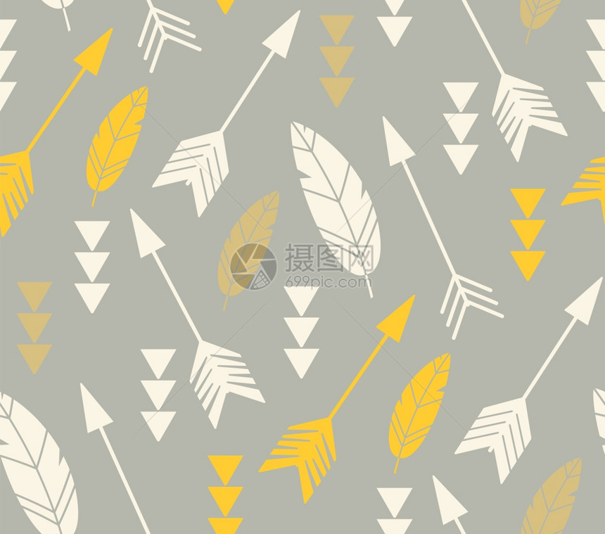 波西米亚羽毛箭头,无缝图案,矢量插图图片