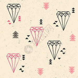 粉红色钻石几何钻石三角形无缝图案,矢量插图插画