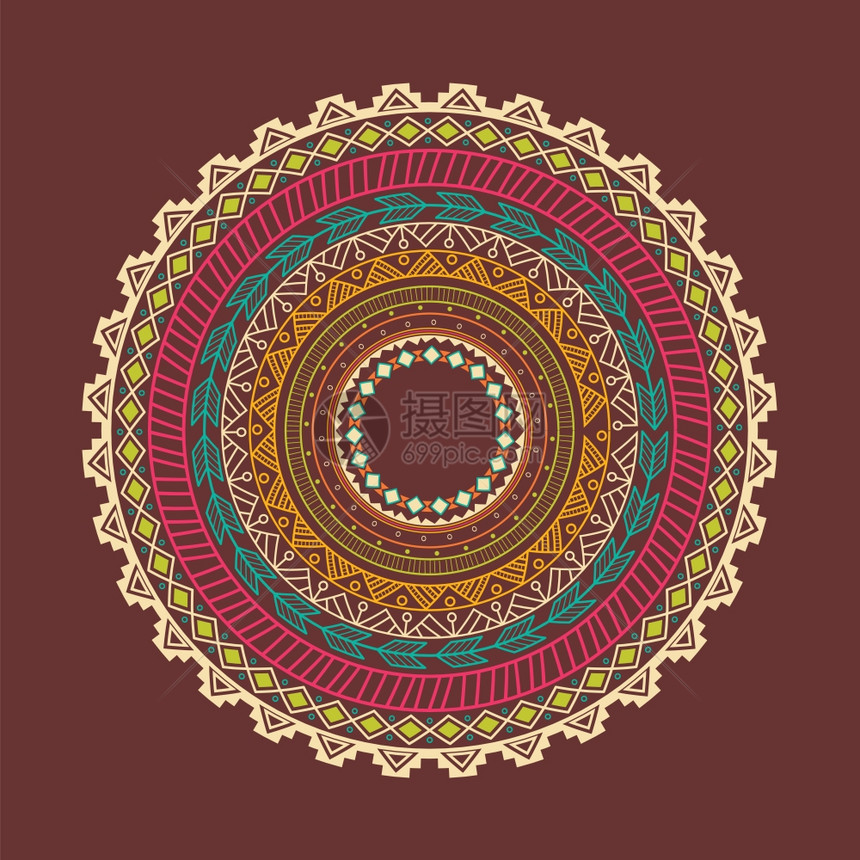 民族阿兹特克圆圈装饰,矢量插图图片