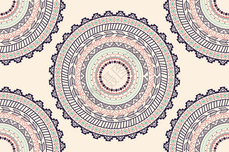 民族阿兹特克圆圈装饰无缝图案,矢量插图图片