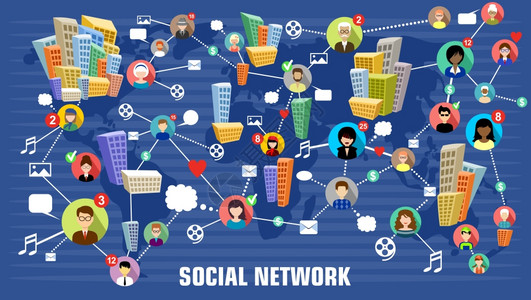 社会网络平淡的风格信息图通信系统技术矢量插图背景图片