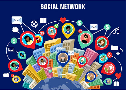 全球社区社会网络平淡的风格信息图通信系统技术矢量插图插画