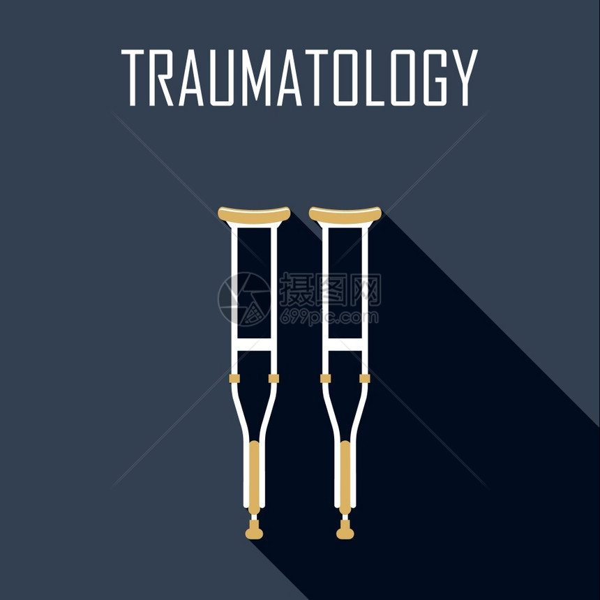 创伤学拐杖平图标矢量插图图片