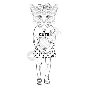 克隆羊多莉人类小猫女孩猫女孩基德尔穿着休闲风格插画