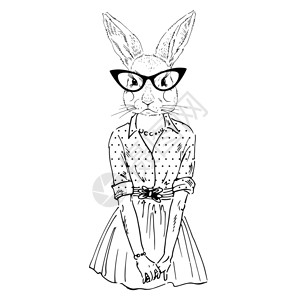 拟人化时尚插图兔子女孩穿着时髦的风格图片