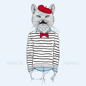 人畜装扮猫的插图,法国别致的风格插画