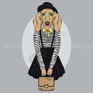 德森霍时尚动物插图,毛茸茸的艺术,达奇森德女孩时髦插画
