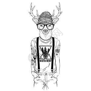 鹿角项链拟人化鹿穿着T恤的插图,引文插画