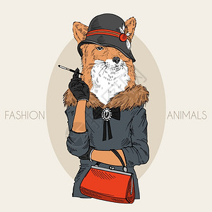 时尚动物插图,毛茸茸的艺术,狐狸女孩高清图片