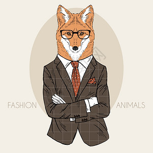 时尚动物插图,毛茸茸的艺术,狐狸男孩打扮成办公室风格图片