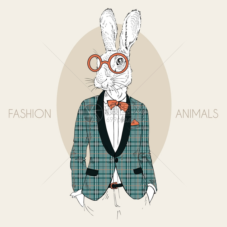 时尚动物插图,毛茸茸的艺术,兔子男孩嬉皮士图片
