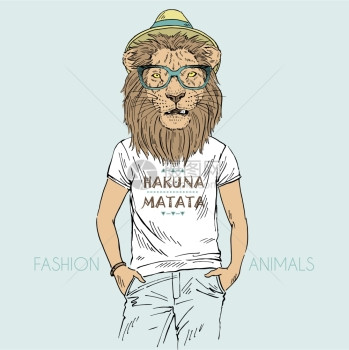 拟人化狮子穿T恤的插图,引用HakunaMatata的话图片