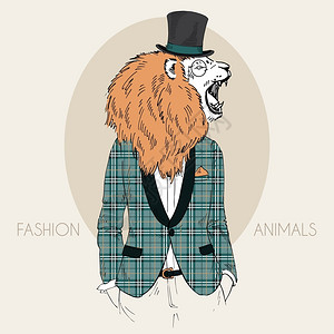 时尚动物插图,毛茸茸的艺术,狮子人时髦图片