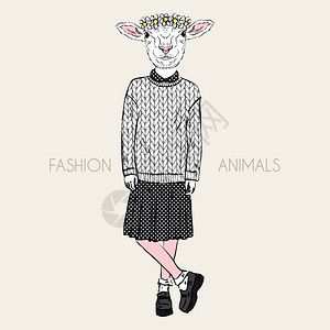 羊毛针套衫可爱船女的时尚插图背景图片