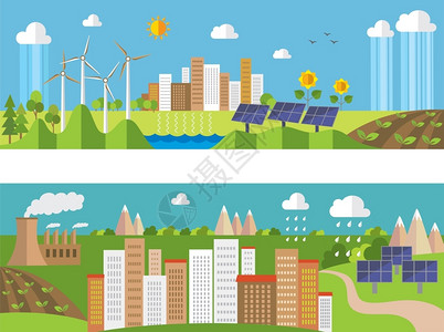 能源领域套环境生态横幅绿色能源污染插画