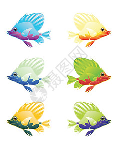 fish2五种颜色的漂亮鱼漂浮背景图片
