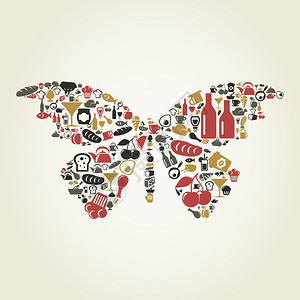 玉蝴蝶茶由食物制成的蝴蝶矢量插图插画