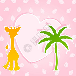 长颈鹿长颈鹿棕榈树的孩子的卡片矢量插图图片