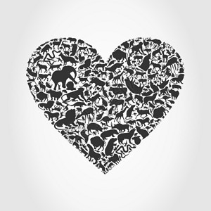 由动物制成的灰色心脏矢量插图背景图片