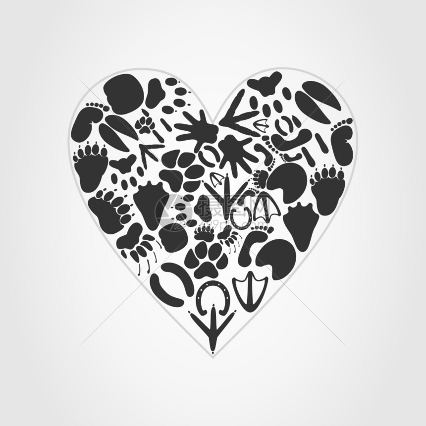 动物的心脏动物的痕迹中收集的心脏矢量插图图片