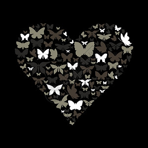 蝴蝶那里收集的心矢量插图背景图片