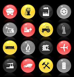 工业按钮收集按钮的,行业黑色背景矢量插图图片