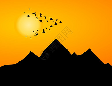 侧壁重机的Jamb鹤群飞过高山矢量插图插画