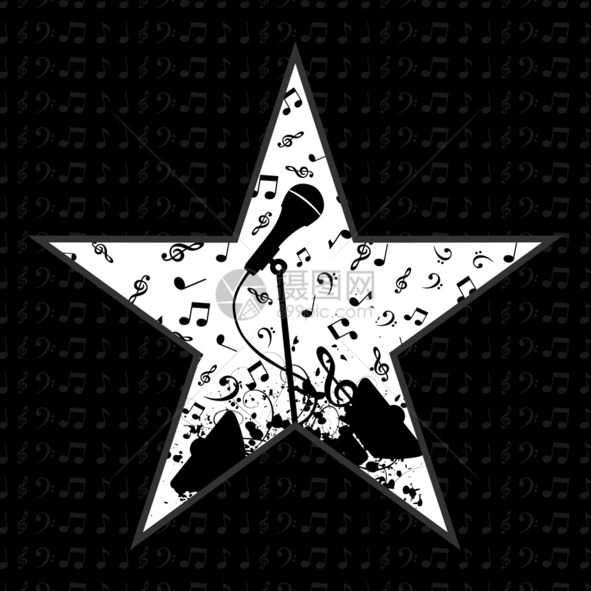 音乐明星黑色背景上的音乐明星矢量插图图片