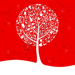 斯特林音乐树红色背景上的音乐树矢量插图插画