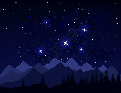 山里夜山里的夜晚太空中的星系恒星矢量插图插画