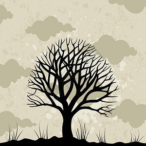 阿拉伯树胶老树老树着灰色的天空矢量插图插画