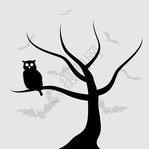 猫头鹰猫头鹰坐树枝上矢量插图图片